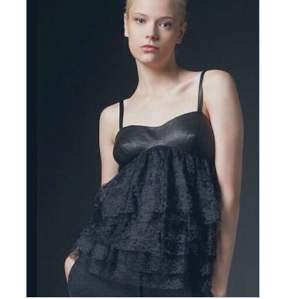 ROBERT RODRIGUEZ Lamb Leather Lace Mixed Media Cami Tank Blouse NWT 12 Women Top